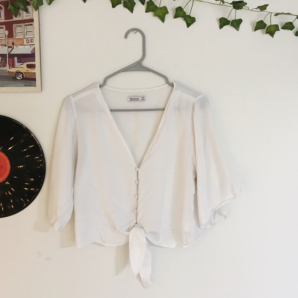 Bershka White Button Crop Top